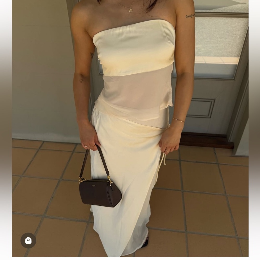 Selfie Leslie Strapless Cream & Ivory Sheer-Panel Maxi Dress